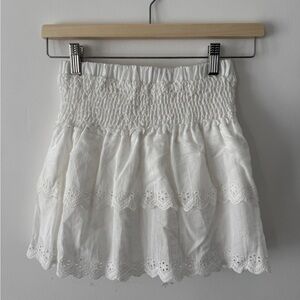 Smocked Waist White Eyelet Lace Frill Mini Skirt